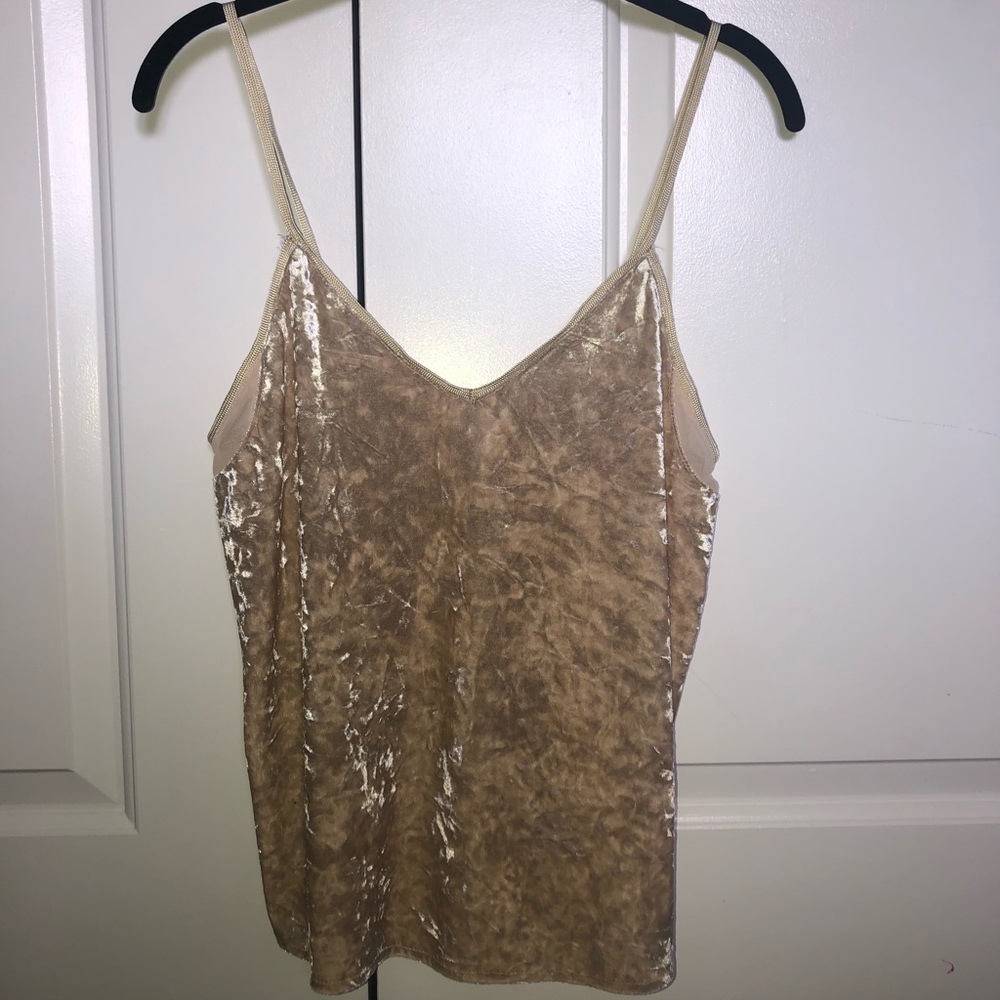 Velvet and mesh cream tank top